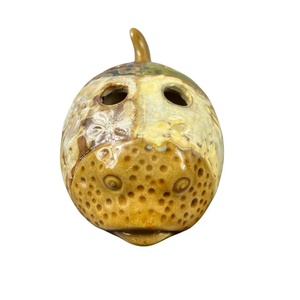 PIER 1 Blowfish Puffer Fish Bathroom Decor Toothbrush Holder Brown Green